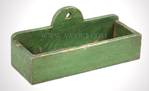 Wall Box, Hanging Candle Box, Dovetailed, Old Green paint
New England
19th Century, entire view
